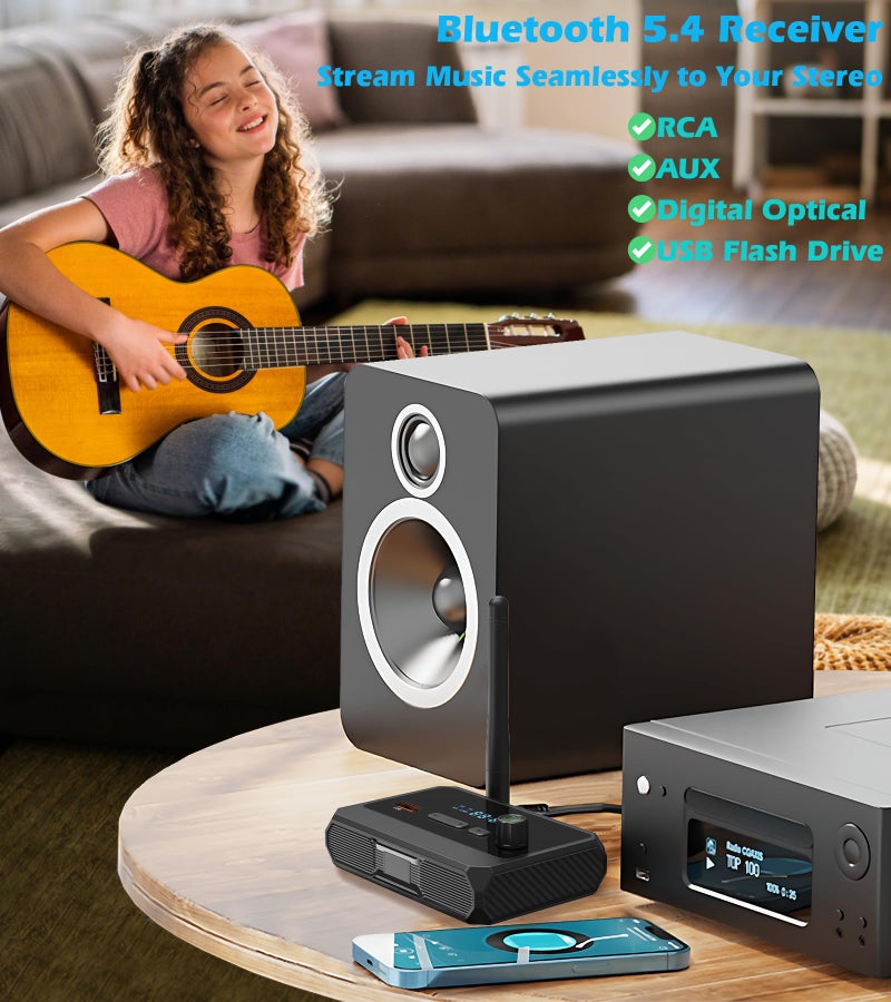 KAIY Bluetooth 5.4 Receiver for Home Stereo, Optical Low Latency & HD Music Audio Bluetooth to RCA Adapter for Stereo/Speakers/Wired Speakers/Home Audio Music Streaming Stereo System, Support AUX/USB - Image 2