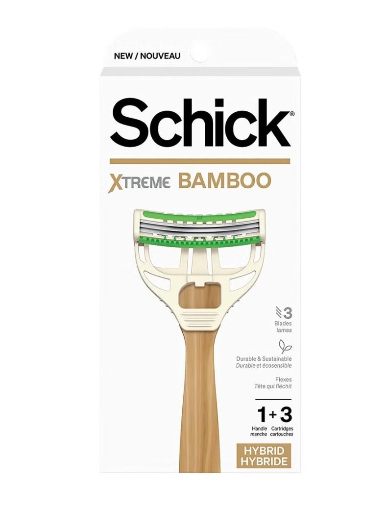 schick Xtreme Bamboo Hybrid Disposables Razor Handle with 3 Refills 