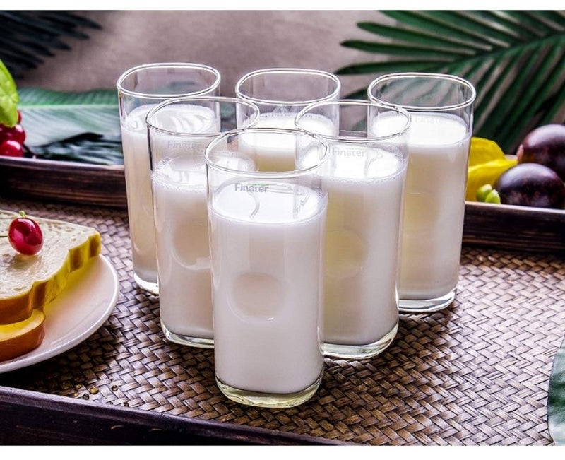 FINSTER Crystal Cut WaterMilk Glasses Set of 6300 ml Transparent Long Glass Highball Glasses Juice Plaza Tumbler - Image 4
