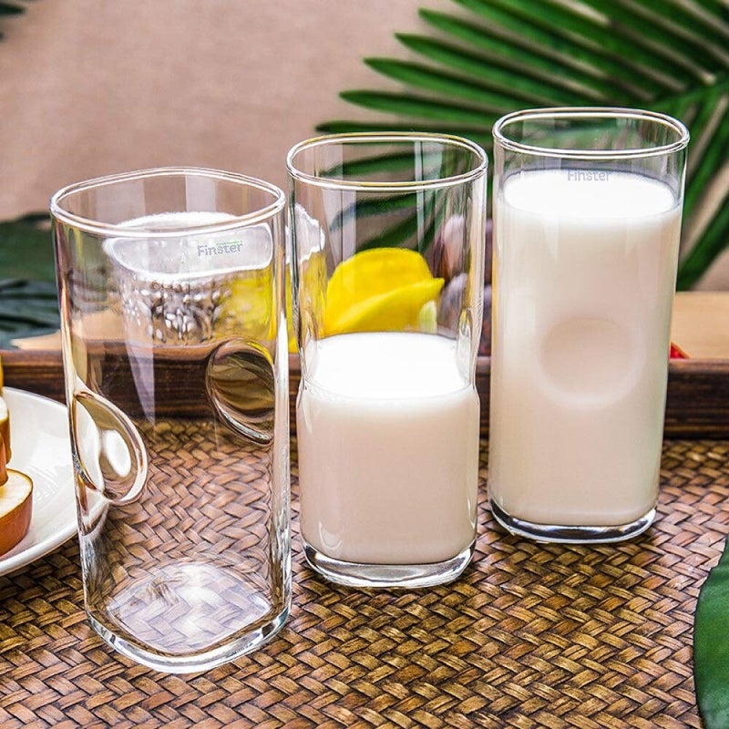 FINSTER Crystal Cut WaterMilk Glasses Set of 6300 ml Transparent Long Glass Highball Glasses Juice Plaza Tumbler - Image 2