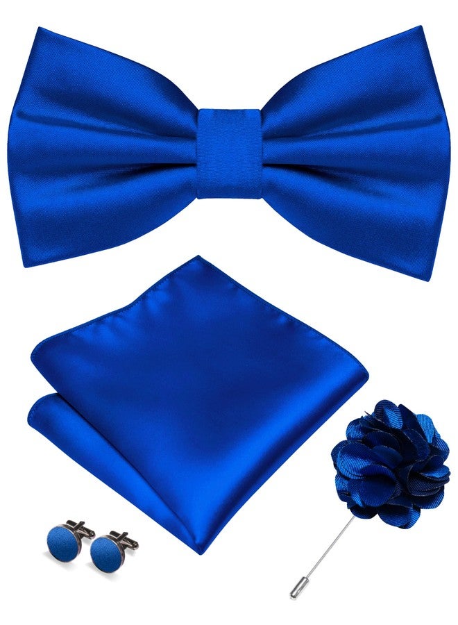 RBOCOTT Royal Blue Bow Tie for Men Silk Bowtie and Pocket Square with Lapel Pin Cufflinks Set (9) - Image 1