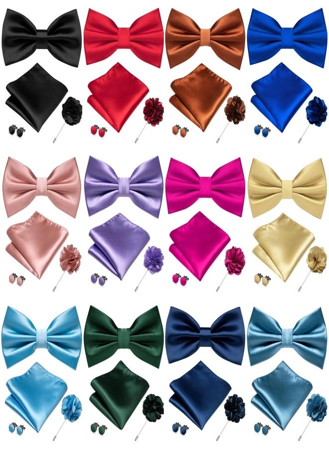 RBOCOTT Royal Blue Bow Tie for Men Silk Bowtie and Pocket Square with Lapel Pin Cufflinks Set (9) - Image 4
