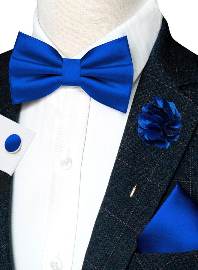 RBOCOTT Royal Blue Bow Tie for Men Silk Bowtie and Pocket Square with Lapel Pin Cufflinks Set (9) - Image 2