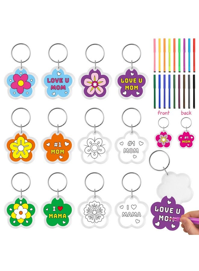 BeYumi Mother's Day Keychains Crafts - 36Pcs Color Your Own Acrylic Flower Keychains Bulk DIY Flower Key Ring Set for Kids Love U Mom Thankful Coloring Card School Classroom Party Favor Gifts Activity - Image 1