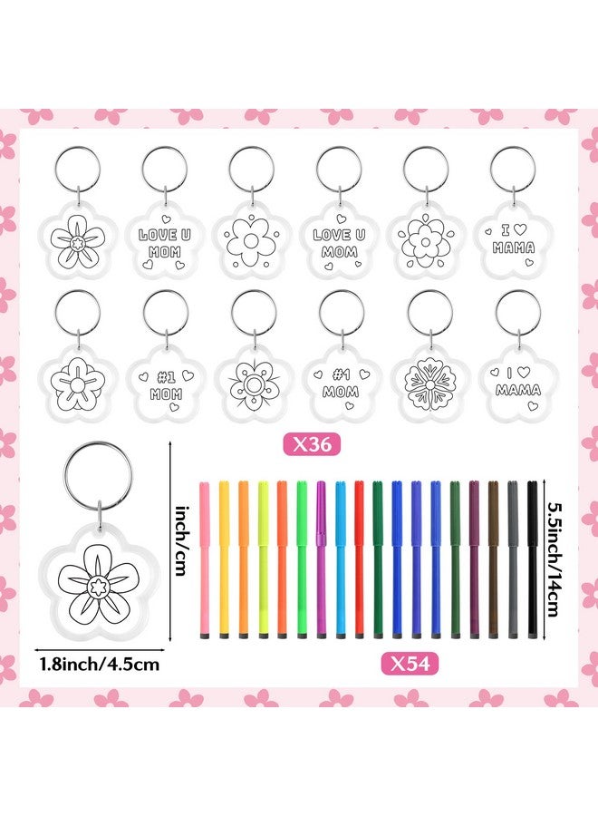 BeYumi Mother's Day Keychains Crafts - 36Pcs Color Your Own Acrylic Flower Keychains Bulk DIY Flower Key Ring Set for Kids Love U Mom Thankful Coloring Card School Classroom Party Favor Gifts Activity - Image 2