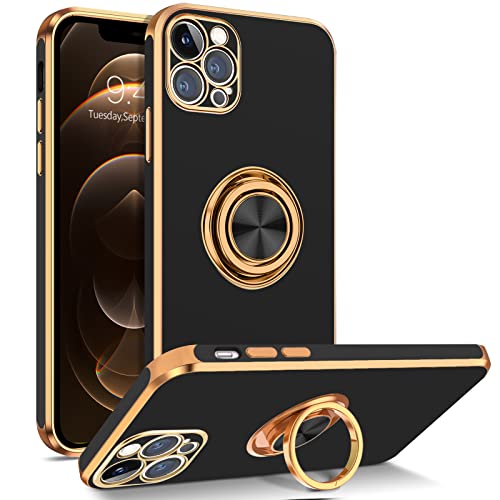 BENTOBEN Case for iPhone 12 Pro Max, iPhone 12 Pro Max Case with Ring Holder Rotation Kickstand Flexible TPU Bumper Shockproof Protective Women Girl Men Boy Phone Cover for iPhone 12 Pro Max, Black - Image 1