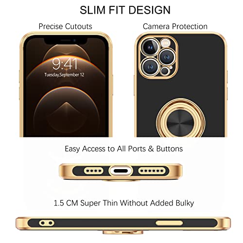 BENTOBEN Case for iPhone 12 Pro Max, iPhone 12 Pro Max Case with Ring Holder Rotation Kickstand Flexible TPU Bumper Shockproof Protective Women Girl Men Boy Phone Cover for iPhone 12 Pro Max, Black - Image 2