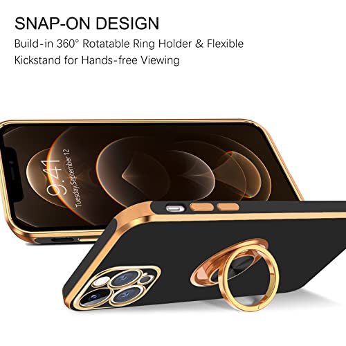 BENTOBEN Case for iPhone 12 Pro Max, iPhone 12 Pro Max Case with Ring Holder Rotation Kickstand Flexible TPU Bumper Shockproof Protective Women Girl Men Boy Phone Cover for iPhone 12 Pro Max, Black - Image 5