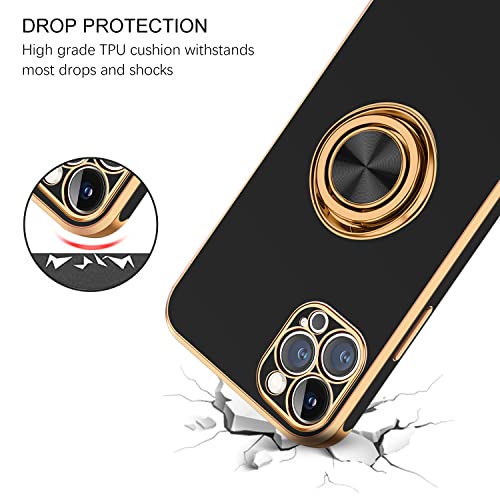 BENTOBEN Case for iPhone 12 Pro Max, iPhone 12 Pro Max Case with Ring Holder Rotation Kickstand Flexible TPU Bumper Shockproof Protective Women Girl Men Boy Phone Cover for iPhone 12 Pro Max, Black - Image 3