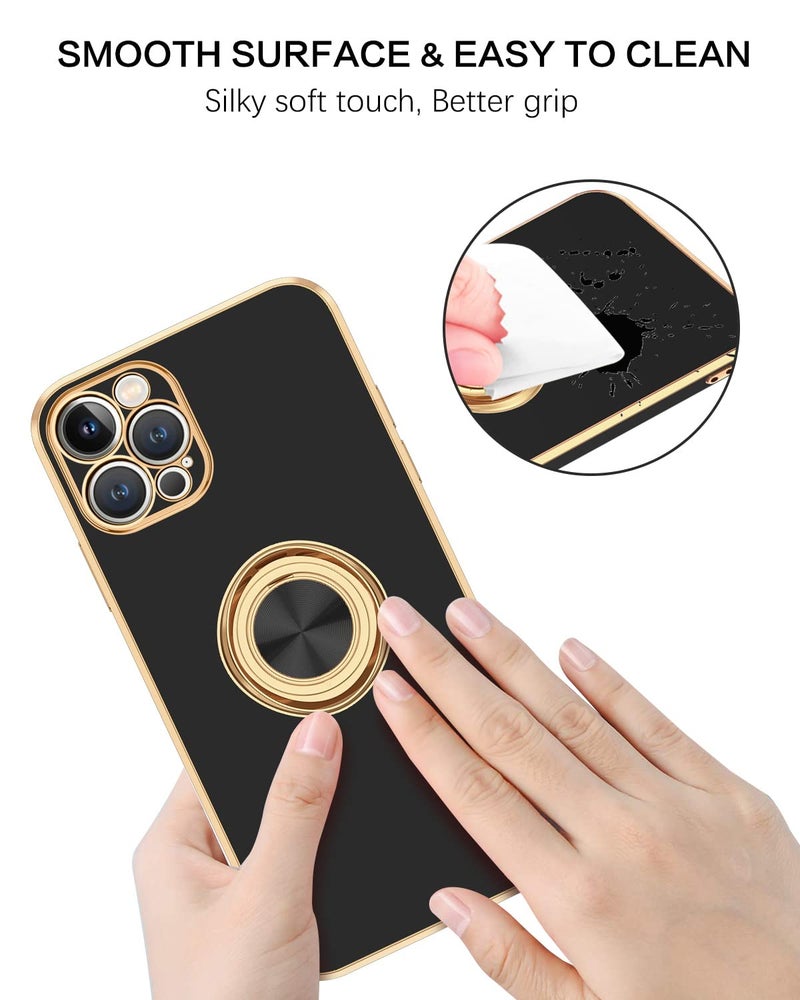BENTOBEN Case for iPhone 12 Pro Max, iPhone 12 Pro Max Case with Ring Holder Rotation Kickstand Flexible TPU Bumper Shockproof Protective Women Girl Men Boy Phone Cover for iPhone 12 Pro Max, Black - Image 4