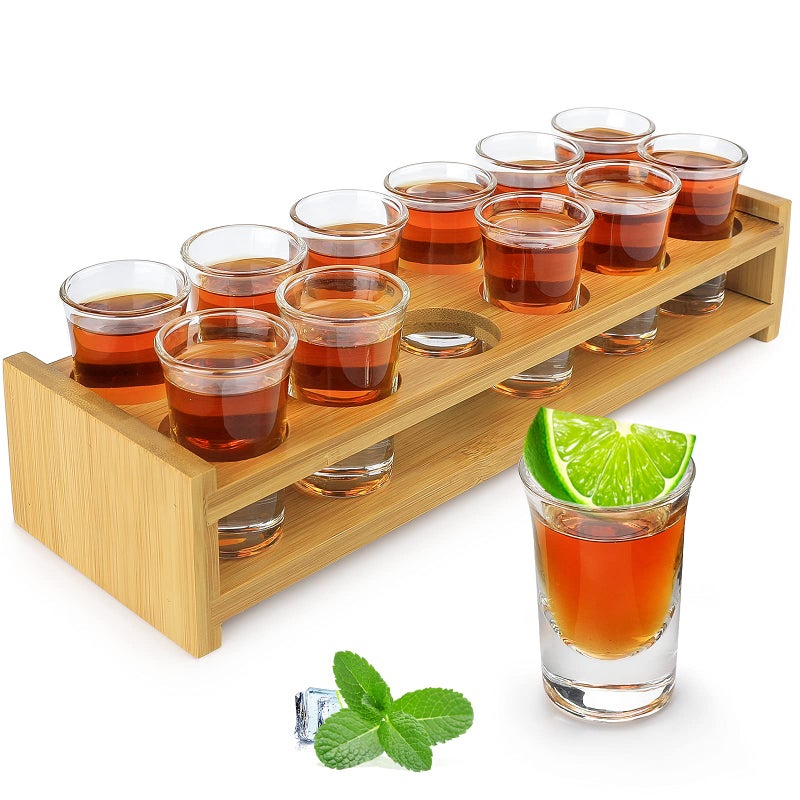 LINALL LINALL Shot Glass Set  12pcs 1oz30ml Heavy Base Serving Tray for Whisky  Tequila