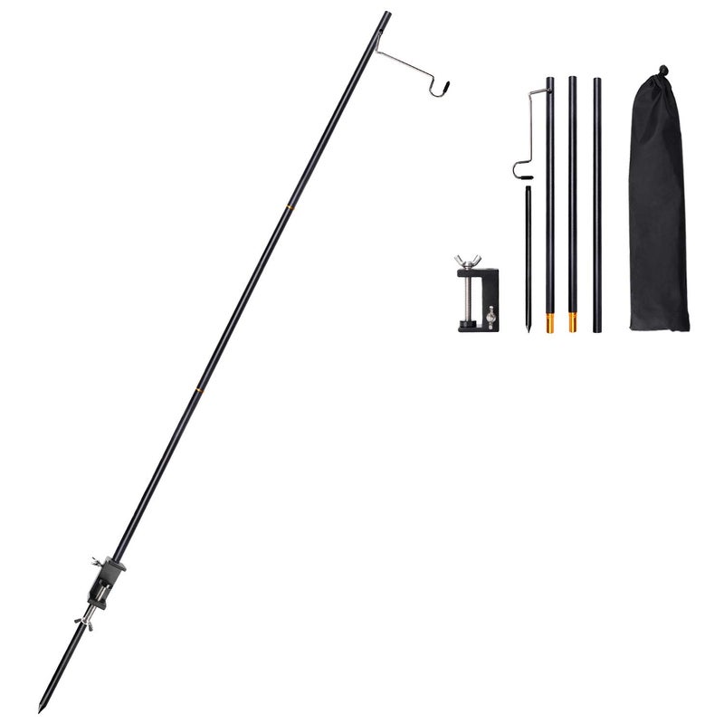 إسكدنيا عمود حامل الفوانيس القابل للطي، حامل مصباح محمول مع خطاف، حامل ضوء قابل للطي للتخييم، الصيد، النزهات، الشواء، والأنشطة الخارجية (أسود) - Image 1