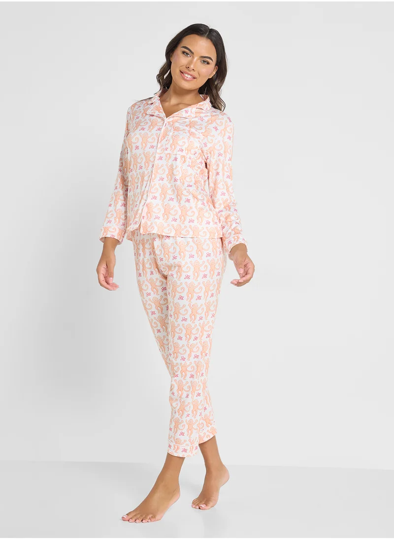 Ginger Floral Printed Button Down Pyjama Set