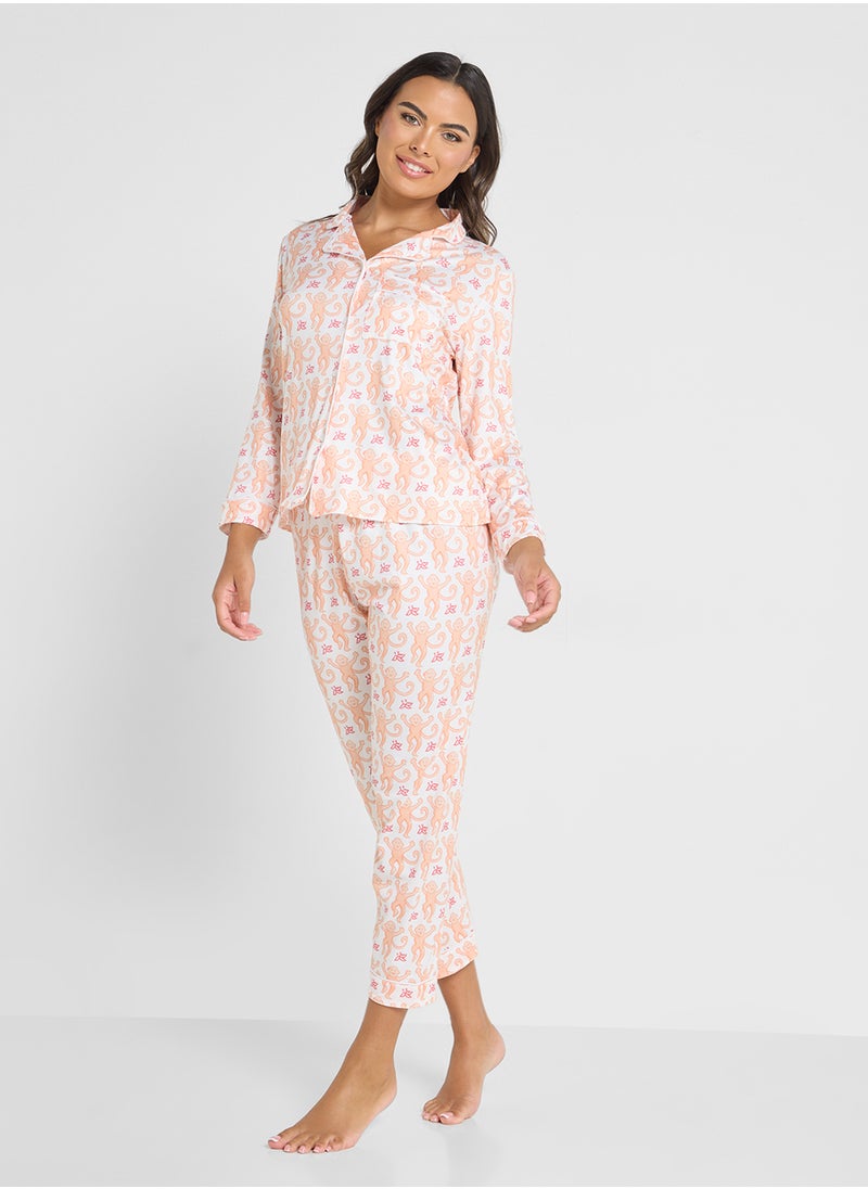 Ginger Floral Printed Button Down Pyjama Set  - Image 5
