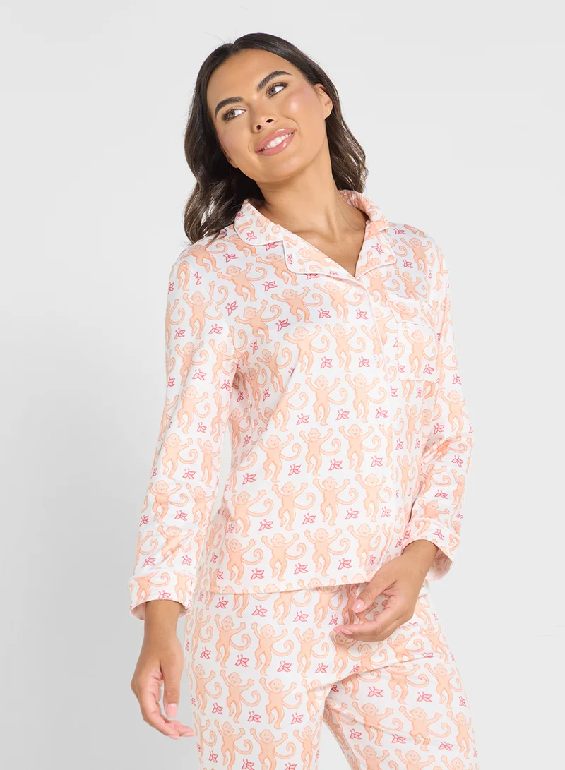 Ginger Floral Printed Button Down Pyjama Set