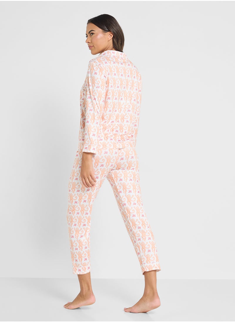 Ginger Floral Printed Button Down Pyjama Set  - Image 2
