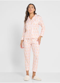 Ginger Floral Printed Button Down Pyjama Set  - Image 1
