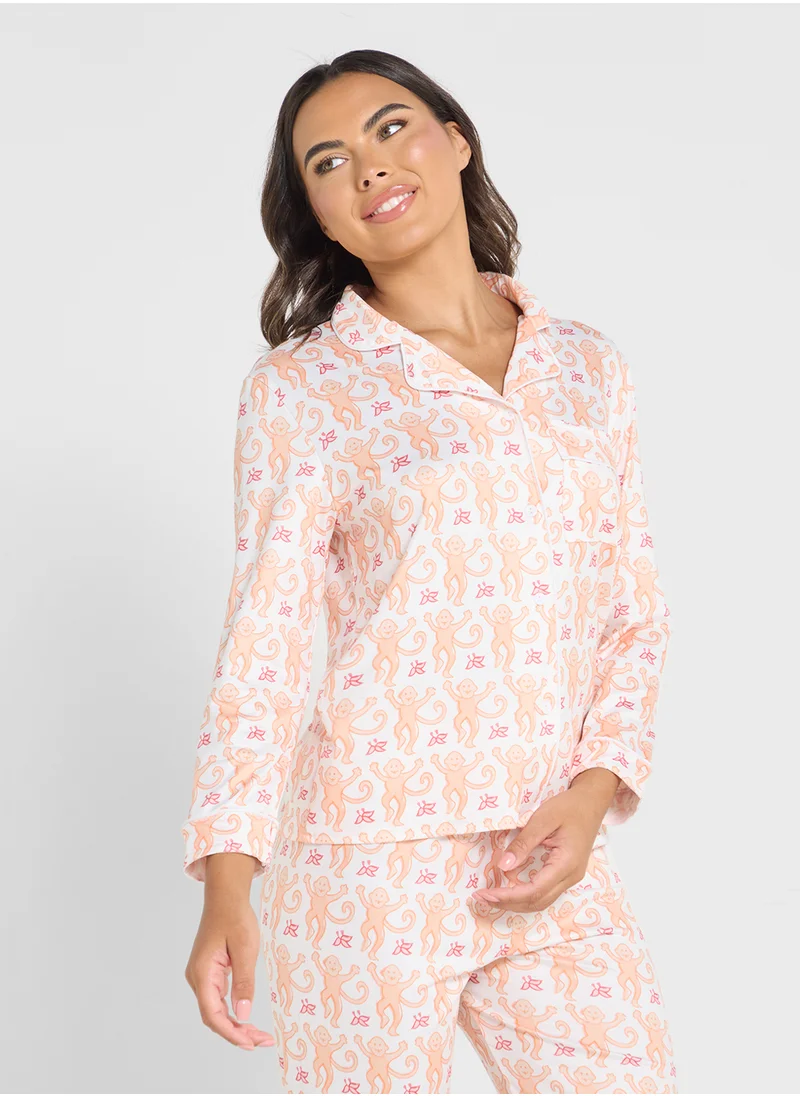 Ginger Floral Printed Button Down Pyjama Set