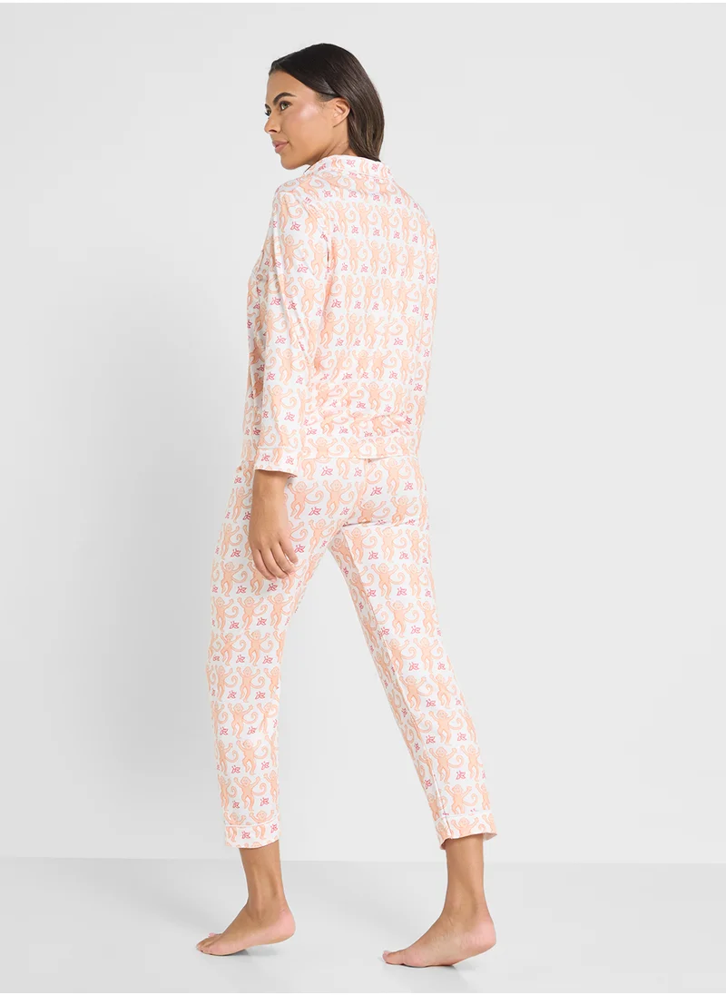 جينجر Floral Printed Button Down Pyjama Set