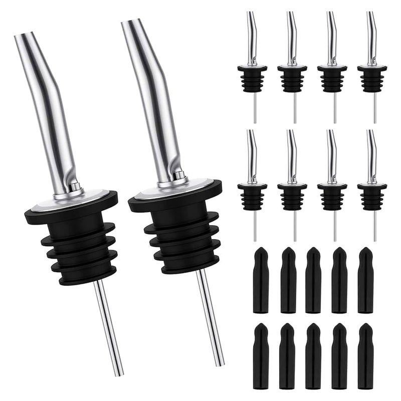 12 Pcs Wine Bottle Opener Stainless Steel Classic Bottle Pourers Tapered Spout Black - Image 1