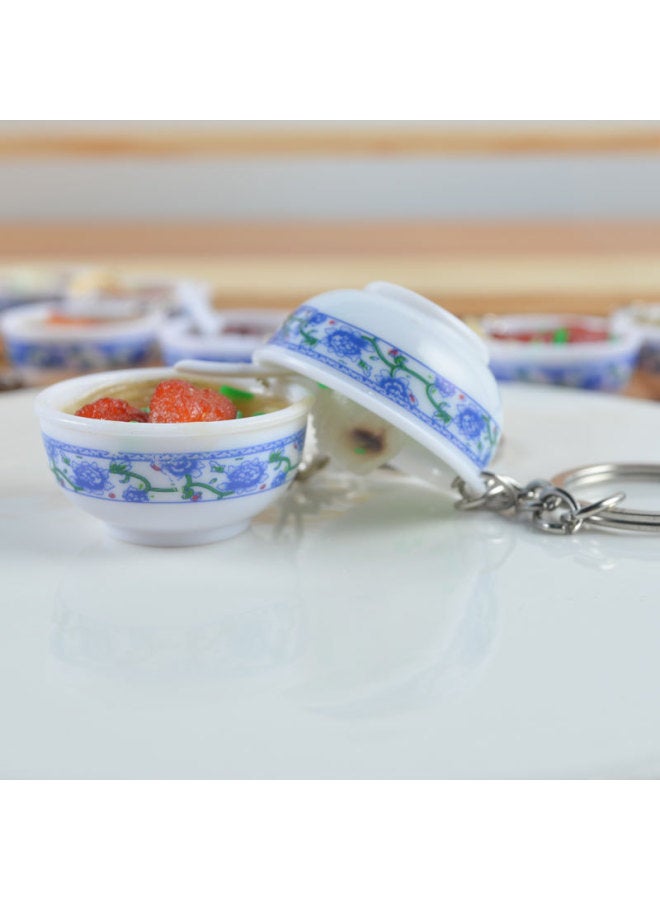 PVC Simulation Food Blue And White Porcelain Keychain Simulation Food Play Small Bowl Backpack Pendant Decorative Toys Strength Factory-Color:02-[Diameter 3cm]]-Dimensions:Diameter 3CM