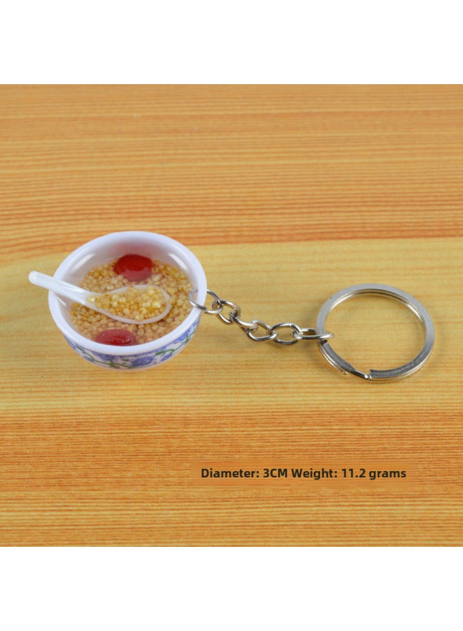 PVC Simulation Food Blue And White Porcelain Keychain Simulation Food Play Small Bowl Backpack Pendant Decorative Toys Strength Factory-Color:02-[Diameter 3cm]]-Dimensions:Diameter 3CM