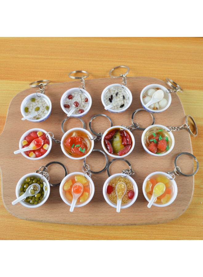 PVC Simulation Food Blue And White Porcelain Keychain Simulation Food Play Small Bowl Backpack Pendant Decorative Toys Strength Factory-Color:02-[Diameter 3cm]]-Dimensions:Diameter 3CM