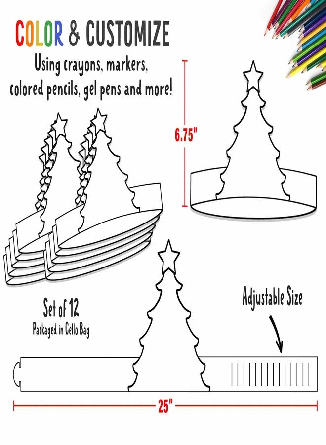 تايني إكسبريشنز Tiny Expressions - عصابة رأس شجرة عيد الميلاد للأطفال (عبوة من 12 قطعة) - سهلة، لون عصابة رأسك الخاصة بموضوع عيد الميلاد الممتع للأطفال في سن ما قبل المدرسة - فنون وحرف يدوية للعطلات للمنزل أو الفصل الدراسي - Image 5