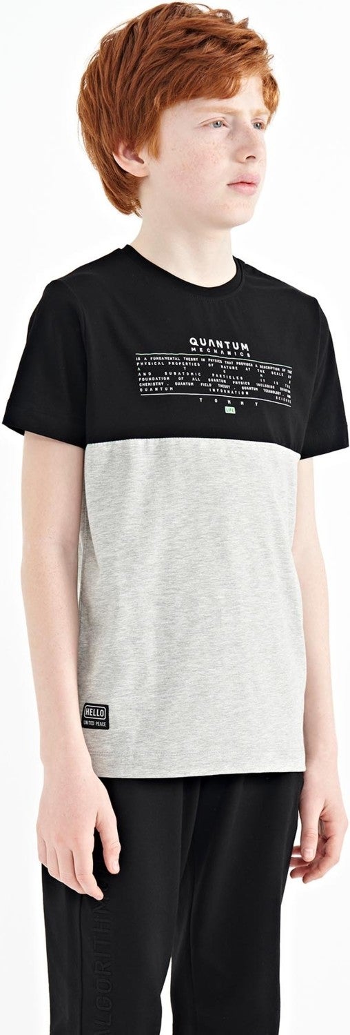 Tommy Life Gray Melange Text Printed Color Block Standard Pattern O Neck Boy T-Shirt - 11134 - Image 5