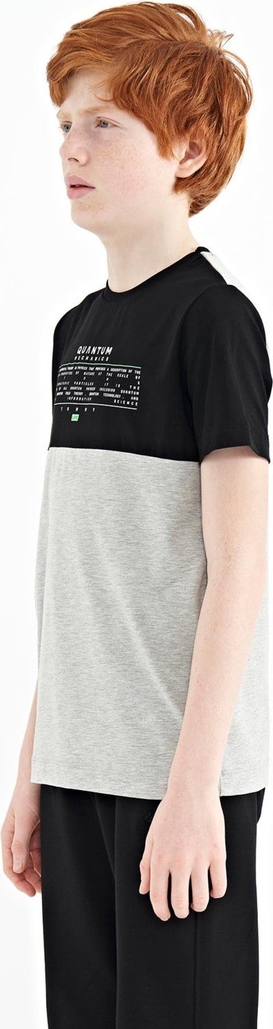 Tommy Life Gray Melange Text Printed Color Block Standard Pattern O Neck Boy T-Shirt - 11134 - Image 4