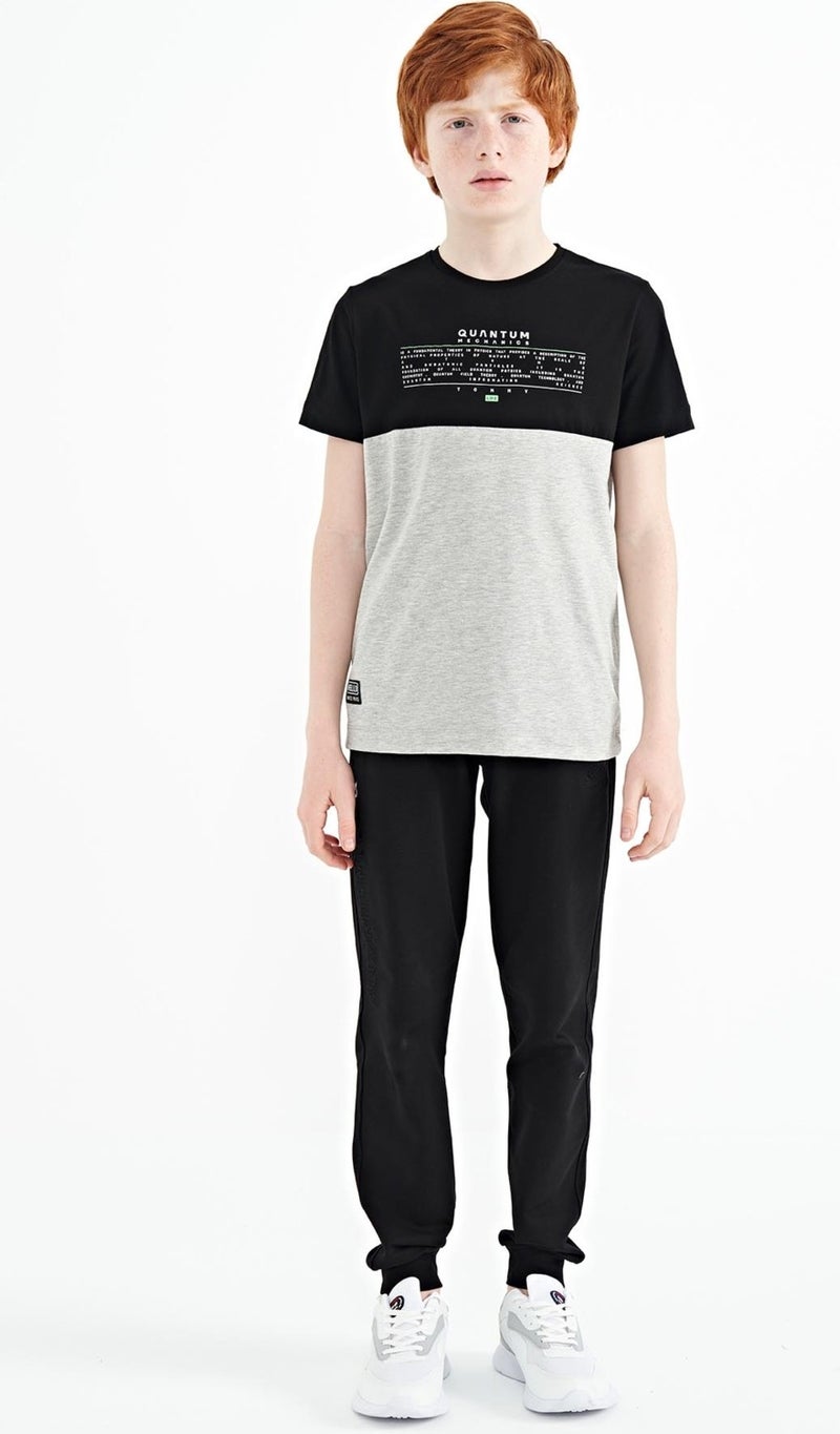 Tommy Life Gray Melange Text Printed Color Block Standard Pattern O Neck Boy T-Shirt - 11134 - Image 2