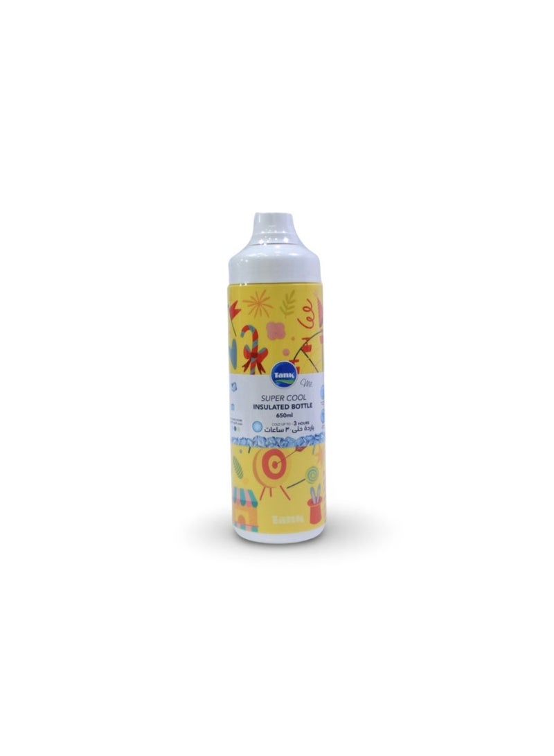 Tank Insulated Plastic Water Bottle Fastive Print 650ml – Yellow - Image 2
