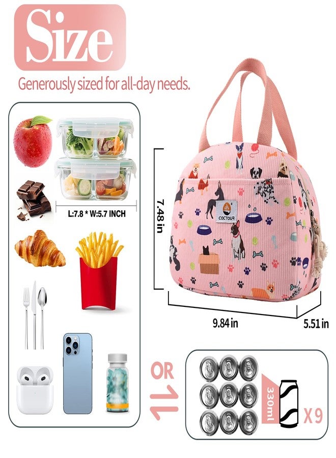 CaCTOUR Lunch Bag Lunch Box for Girls Teens Women, Cute Lunch Box Cooler Bag,Portable Reusable Corduroy Insulated LunchBox for Work/Travel/Picnic/School (Pet Pink) - Image 5