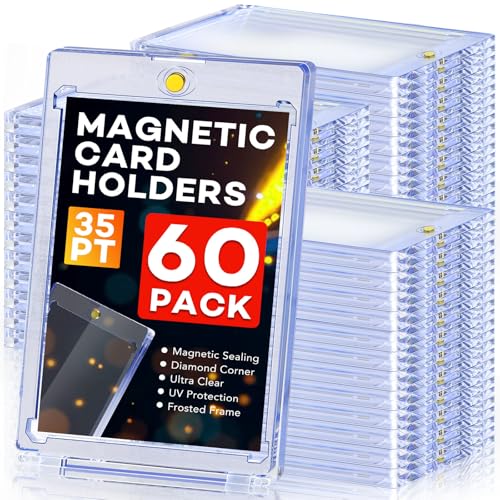 ZENOWICK 60ct Magnetic Card Holders 35pt One Touch Card Holder UV Protection Hard Plastic Case for Trading Cards Display Case for Sports Baseball Football Game Cards - Image 1