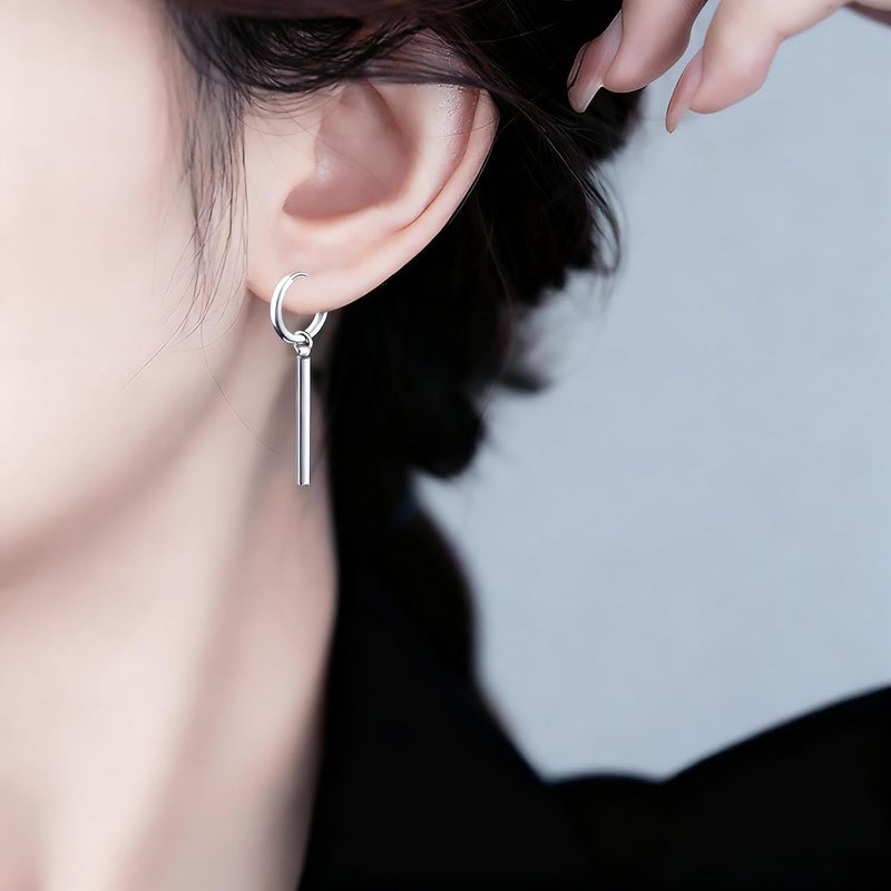 Xusamss Punk Jewelry Stainless Steel Huggie Hinged Earrings Bar Dangle Drop Earrings - Image 5