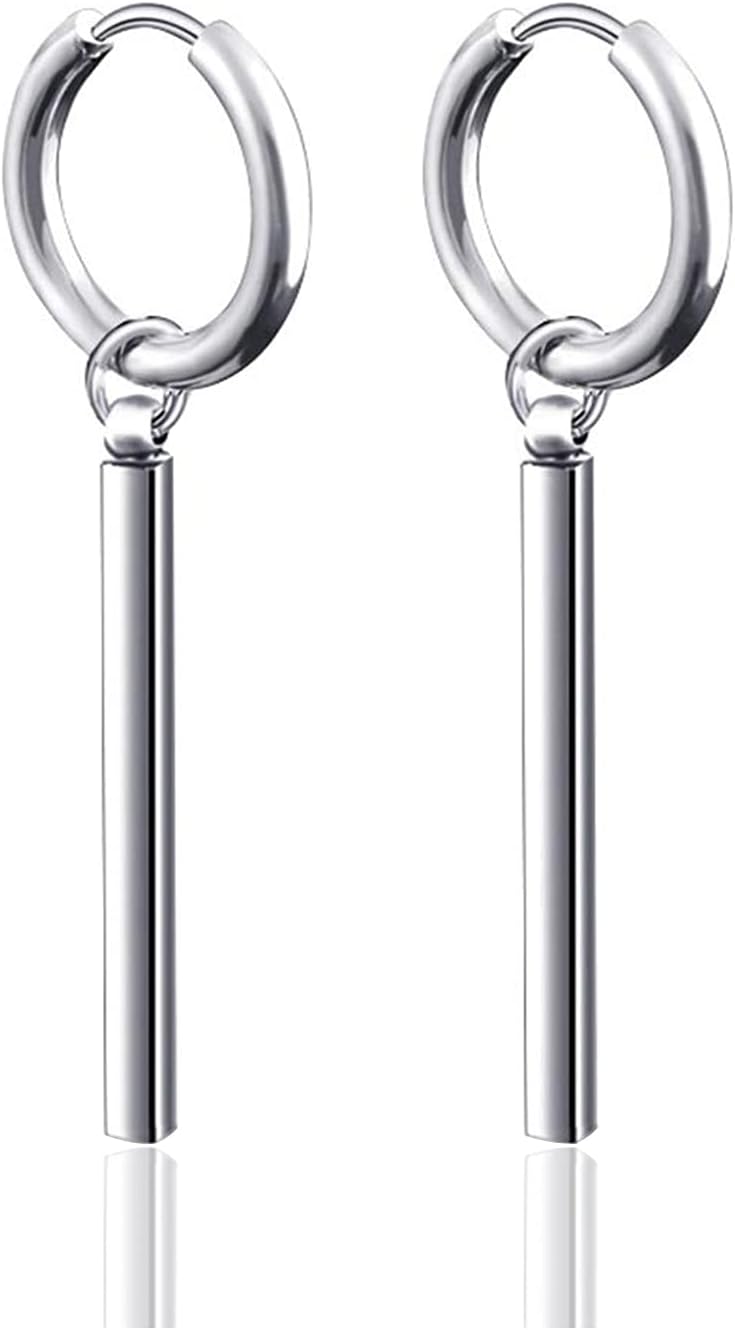 Xusamss Punk Jewelry Stainless Steel Huggie Hinged Earrings Bar Dangle Drop Earrings - Image 1