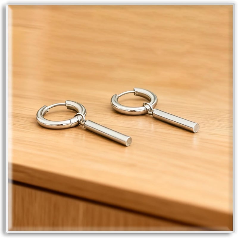 Xusamss Punk Jewelry Stainless Steel Huggie Hinged Earrings Bar Dangle Drop Earrings - Image 3