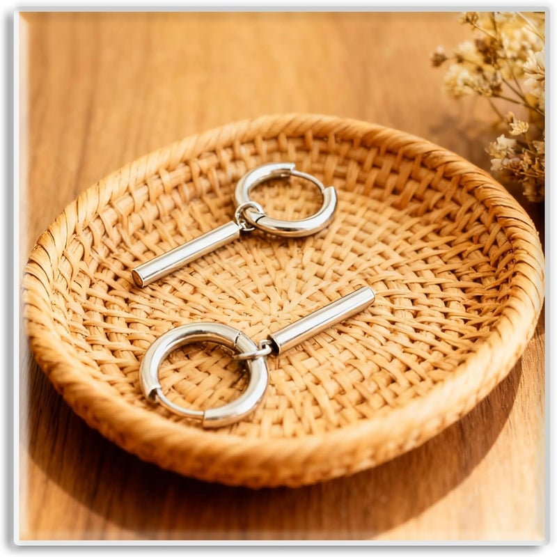 Xusamss Punk Jewelry Stainless Steel Huggie Hinged Earrings Bar Dangle Drop Earrings - Image 4