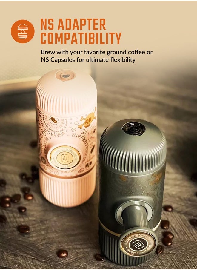 WACACO - Nanopresso Dark Souls | Portable Espresso Machine w/ Travel Case, 18Bar High Extraction Power, 80ml Water Capacity, Works w/ NS Adapter for Capsules, For Camping, Travel, Office, Home - Pink - Image 1