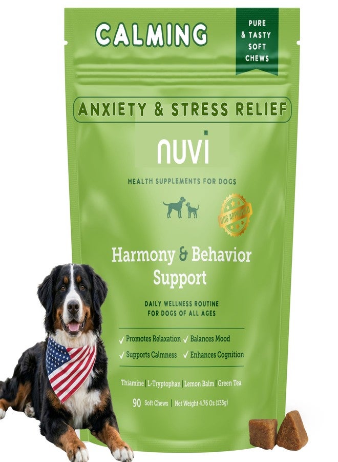 Nuvi Calming Chews for Dogs - Anxiety & Stress Relief Soft Chews | Non-Drowsy, Vet-Recommended Ingredients | Separation Anxiety, Fireworks, Travel | 90 Count - Image 1