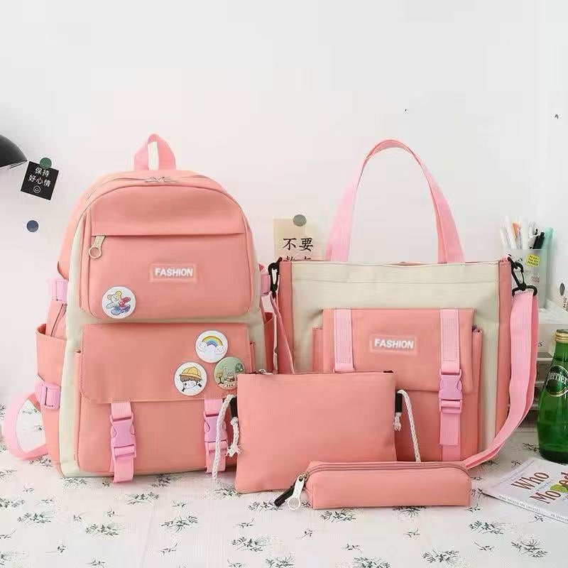 New Style School Bag Set For Women, Korean Version, Primary School Students, Junior High School Students, High School Students, Large Capacity, Small Fresh And Fashionable Backpack - Image 1