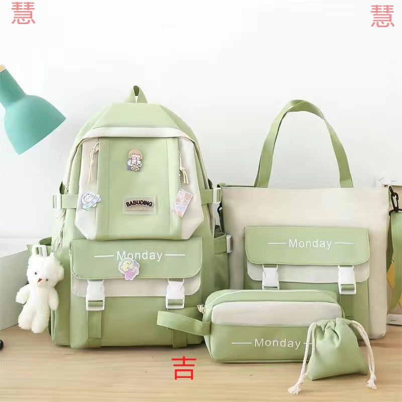 New Style School Bag Set For Women, Korean Version, Primary School Students, Junior High School Students, High School Students, Large Capacity, Small Fresh And Fashionable Backpack - Image 2