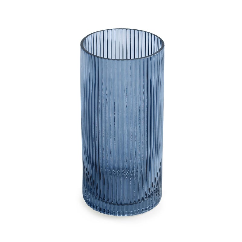 PURE HOME + LIVING Pure Home Living Blue Ribbed Straight Glass Vase Medium  - Image 4