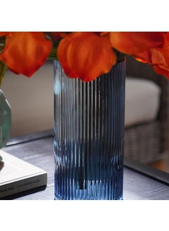 PURE HOME + LIVING Pure Home Living Blue Ribbed Straight Glass Vase Medium  - Image 2
