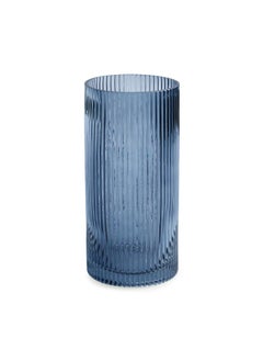 PURE HOME + LIVING Pure Home Living Blue Ribbed Straight Glass Vase Medium  - Image 3