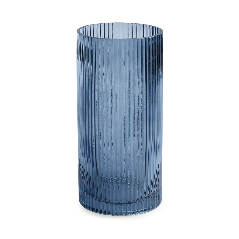 PURE HOME + LIVING Pure Home Living Blue Ribbed Straight Glass Vase Medium  - Image 3