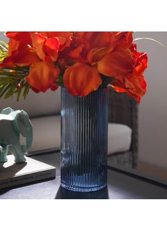 PURE HOME + LIVING Pure Home Living Blue Ribbed Straight Glass Vase Medium  - Image 1