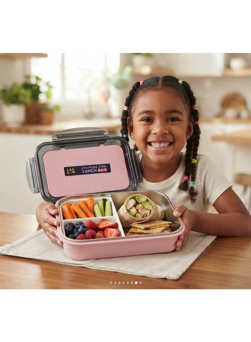 LAXSON Stainless Steel Lunch Box - Leak-Proof Compartment Food Container for Kids & Adults (School, Office, and Travel) - Image 2