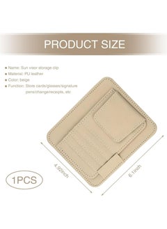 Oasisgalore 1 PC Car Sun Visor Card Holder Replacement, 6.10In x 4.92In Large Capacity Leather Vehicle Visor Sunglasses Organizer Clip, Universal Automotive Pen Pocket Accessories for Truck SUV (Beige)  - Image 2