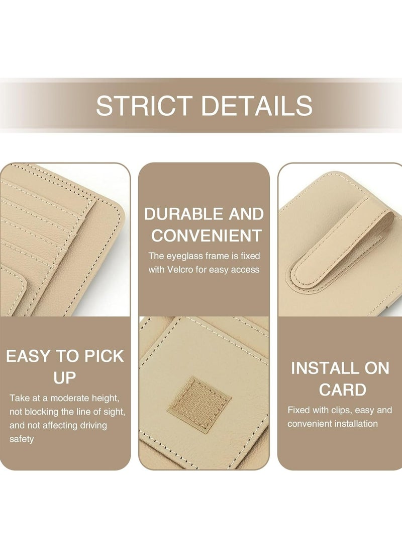 Oasisgalore 1 PC Car Sun Visor Card Holder Replacement, 6.10In x 4.92In Large Capacity Leather Vehicle Visor Sunglasses Organizer Clip, Universal Automotive Pen Pocket Accessories for Truck SUV (Beige) - Image 3